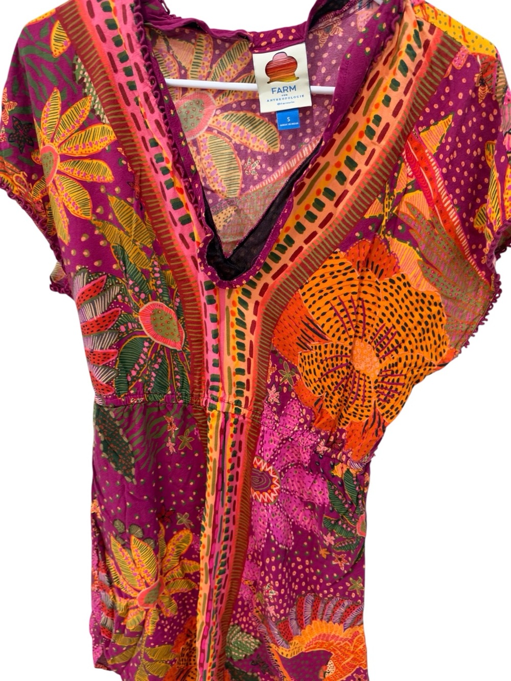 Farm Rio Women’s Pink Floral V-Neck Mini Dress Size S